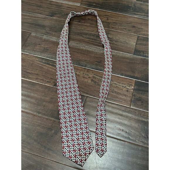 Brooks Brothers Mens Silk Tie With Geometric Pattern Red Blue Design Made In USA - Picture 5 of 7